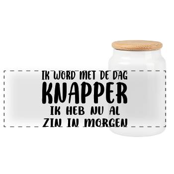 I'm getting more and more handsome. Looking forward to tomorrow # - Panoramic Cookie Jar with Wooden Lid - white - Front