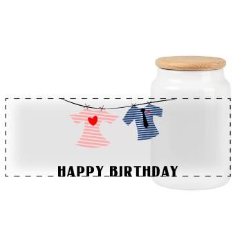 HAPPY BIRTHDAY. JOYEUX ANNIVERSAIRE. ANNIVERSAIRE. - Boîte à biscuits avec couvercle en bois - blanc - Devant