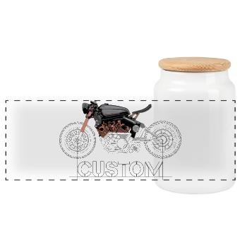 Moto Custom Biker Dessin Moto Symbole Logo - Boîte à biscuits avec couvercle en bois - blanc - Devant
