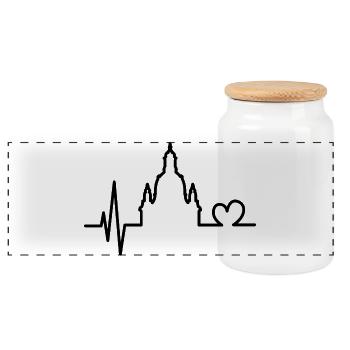 Heartbeat Love Dresden Frauenkirche Symbol Logo - Panoramic Cookie Jar with Wooden Lid - white - Front