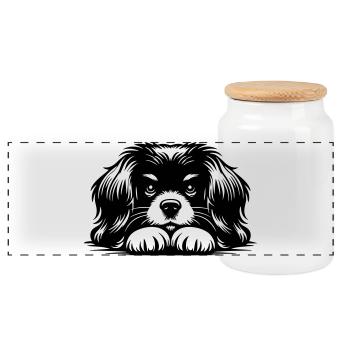 Tête d’épagneul tibétain avec pattes - Boîte à biscuits avec couvercle en bois - blanc - Devant
