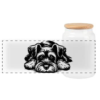 Miniature Schnauzer - Panoramic Cookie Jar with Wooden Lid - white - Front