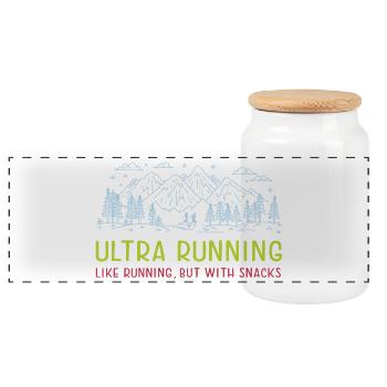 Ultra Running - Like Running, but with Snacks - Panoramic Cookie Jar with Wooden Lid - white - Front