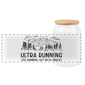 Ultra Running - wie Laufen, aber mit Snacks - Panorama Keksdose mit Holzdeckel - Weiß - Vorne