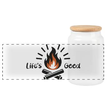Life's Good - Panoramic Cookie Jar with Wooden Lid - white - Front