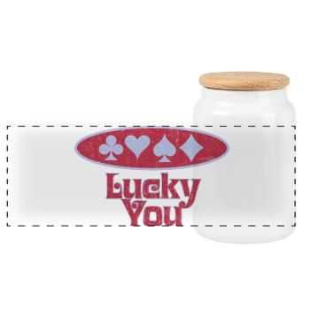 Chance de carte : Vous avez de la chance - Boîte à biscuits avec couvercle en bois - blanc - Devant