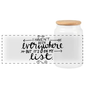 I have not been everywhere list Travel - Panoramic Cookie Jar with Wooden Lid - white - Front