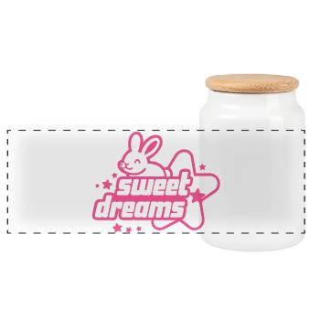 Sweet Dreams Neon Bunny - Panoramic Cookie Jar with Wooden Lid - white - Front
