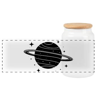 Planète minimaliste avec anneau – Black Space - Boîte à biscuits avec couvercle en bois - blanc - Devant