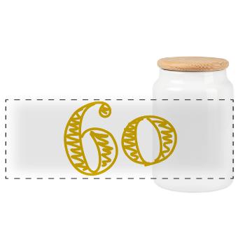 60. 60 JAHRE. 60-JÄHRIGES JUBILÄUM. 60. GEBURTSTAG. - Panorama Keksdose mit Holzdeckel - Weiß - Vorne