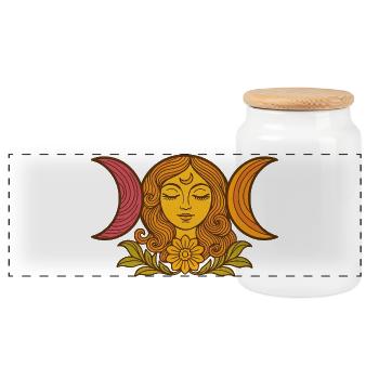 Phases de lune célestes avec motif floral - Boîte à biscuits avec couvercle en bois - blanc - Devant