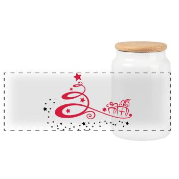 Christmas tree with stars and presents - Panoramic Cookie Jar with Wooden Lid - white - Front