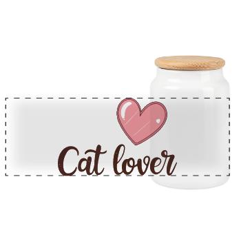 Bright Pink Heart for Cat Lover - Panoramic Cookie Jar with Wooden Lid - white - Front