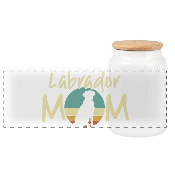 Labrador Mama Retro Sonnenuntergang Design - Panorama Keksdose mit Holzdeckel - Weiß - Vorne