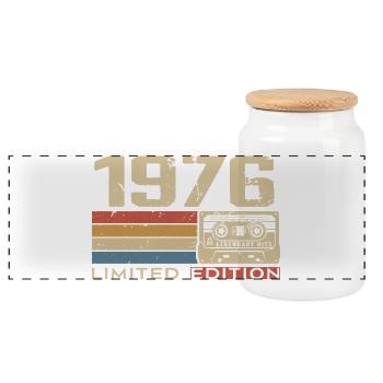 Legenden 1976 Jahrgang 1976 Jubiläum Jahrgang 1976 - Panorama Keksdose mit Holzdeckel - Weiß - Vorne