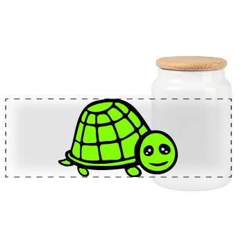 turtle cute smiling happy funny - Panoramic Cookie Jar with Wooden Lid - white - Front