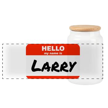 Bonjour, je m’appelle Larry Red Label avec le prénom - Boîte à biscuits avec couvercle en bois - blanc - Devant