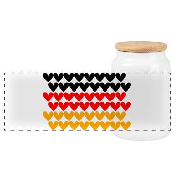 Germany Flag Heart Tile Design - Panoramic Cookie Jar with Wooden Lid - white - Front