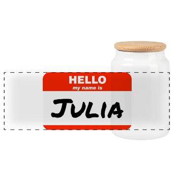 Bonjour, je m’appelle Julia Étiquette Étiquette Étiquette - Boîte à biscuits avec couvercle en bois - blanc - Devant
