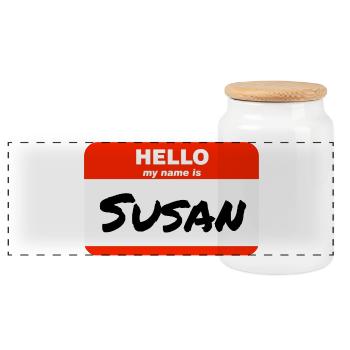 Bonjour, je m’appelle Susan Étiquette Nom Tag - Boîte à biscuits avec couvercle en bois - blanc - Devant