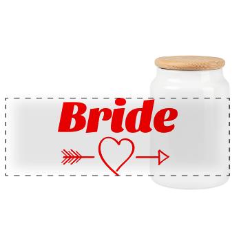 Bridal Heart Arrow Design - Panoramic Cookie Jar with Wooden Lid - white - Front