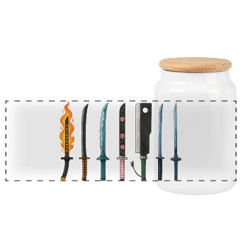 Conception de la collection d’épées d’anime - Boîte à biscuits avec couvercle en bois - blanc - Devant