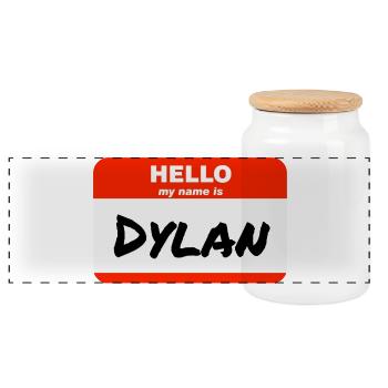 Hello My Name Is Dylan Etikett Namensschild - Panorama Keksdose mit Holzdeckel - Weiß - Vorne