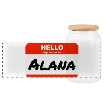 Bonjour, je m’appelle Alana Étiquette Nom Étiquette - Boîte à biscuits avec couvercle en bois - blanc - Devant