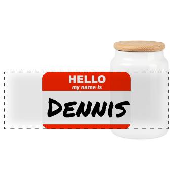 Bonjour, je m’appelle Dennis Étiquette Nom Tag - Boîte à biscuits avec couvercle en bois - blanc - Devant