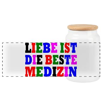 Liebe ist die beste medizin - Panorama Keksdose mit Holzdeckel - Weiß - Vorne