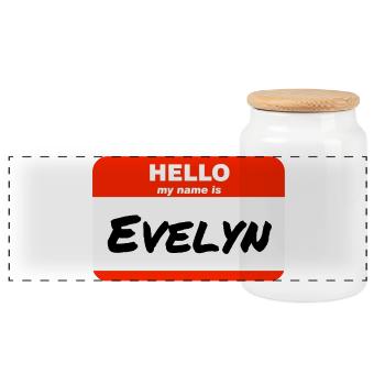 Bonjour, je m’appelle Evelyn Étiquette Nom Étiquette - Boîte à biscuits avec couvercle en bois - blanc - Devant
