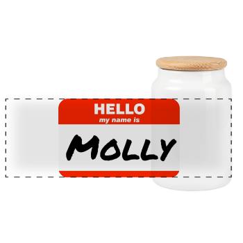 Bonjour, je m’appelle Molly Étiquette Étiquette Étiquette - Boîte à biscuits avec couvercle en bois - blanc - Devant