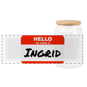 Bonjour, je m’appelle Ingrid Étiquette Nom Tag - Boîte à biscuits avec couvercle en bois - blanc - Devant
