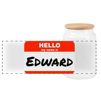 Bonjour, je m’appelle Edward Étiquette Étiquette Étiquette - Boîte à biscuits avec couvercle en bois - blanc - Devant