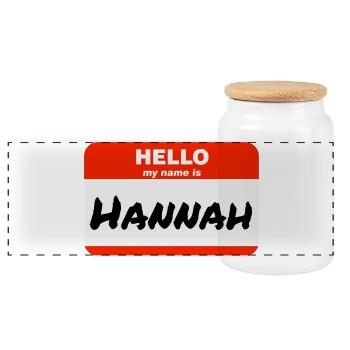 Hello My Name Is Hannah Etikett Namensschild - Panorama Keksdose mit Holzdeckel - Weiß - Vorne