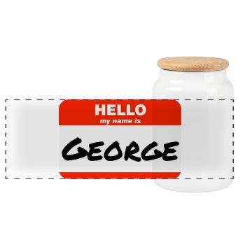 Hello My Name Is George Label Name Tag - Panoramic Cookie Jar with Wooden Lid - white - Front