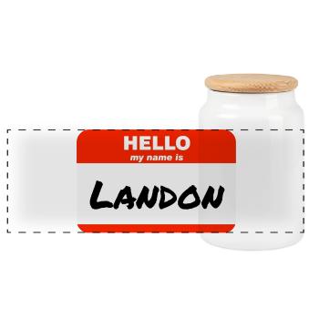 Bonjour, je m’appelle Landon Étiquette Nom Tag - Boîte à biscuits avec couvercle en bois - blanc - Devant