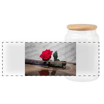 Red Rose on Guitar - Panoramic Cookie Jar with Wooden Lid - white - Front