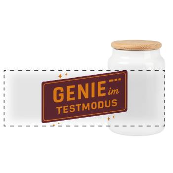 Genie in Test Mode – Funny Saying for Creative - Panoramic Cookie Jar with Wooden Lid - white - Front