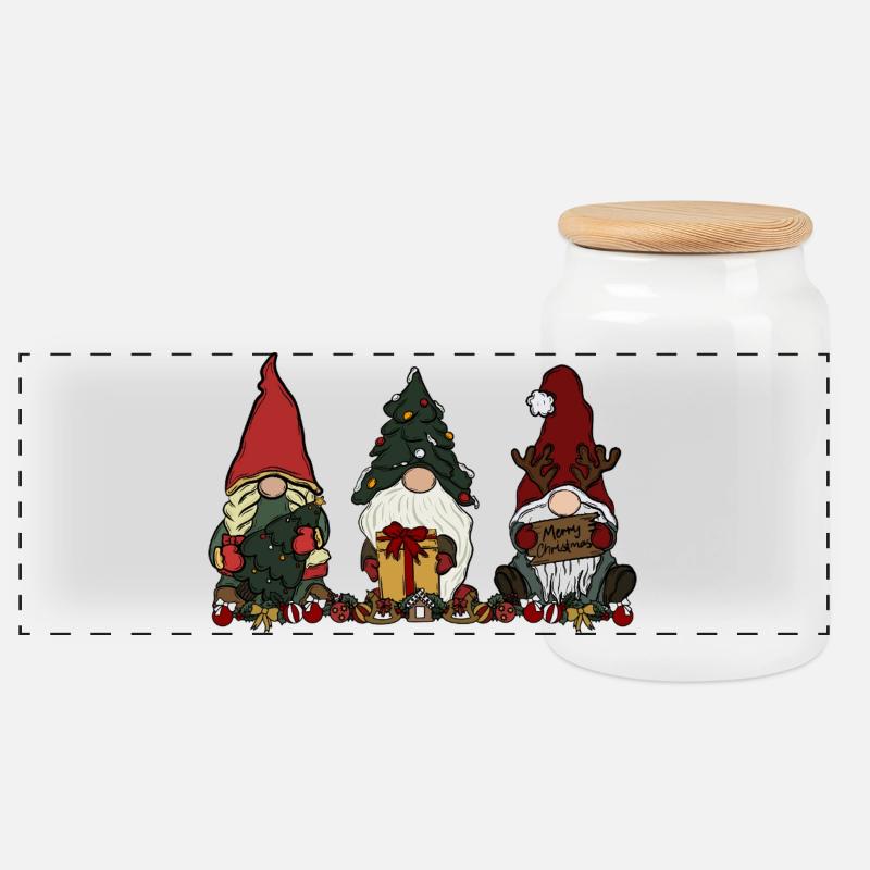 Wichtel Weihnachten  - Panorama Keksdose mit Holzdeckel - Weiß