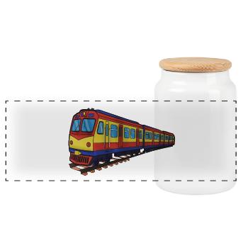 Bunter Zug Pracht-Illustration, S-Bahn - Panorama Keksdose mit Holzdeckel - Weiß - Vorne