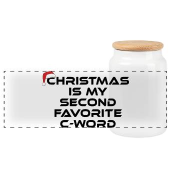 Christmas Is My Second Favorite C-Word - Panorama Keksdose mit Holzdeckel - Weiß - Vorne