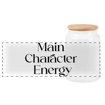 Main_Character_Energy_ _Positive - Panoramic Cookie Jar with Wooden Lid - white - Front