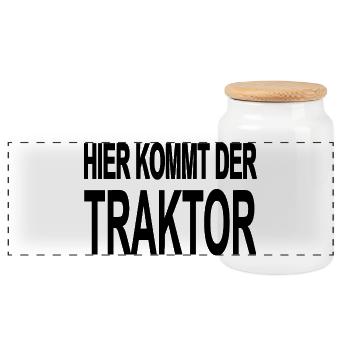 Tractor - Panoramic Cookie Jar with Wooden Lid - white - Front