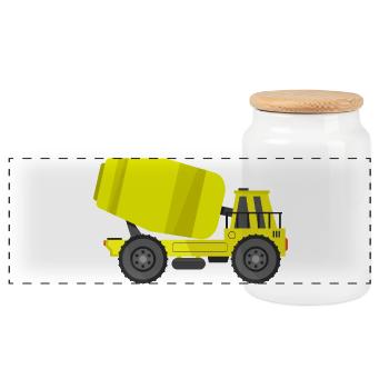 Concrete mixer truck - Panoramic Cookie Jar with Wooden Lid - white - Front