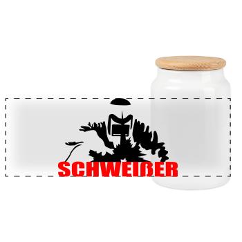 Schweißer - Panorama Keksdose mit Holzdeckel - Weiß - Vorne