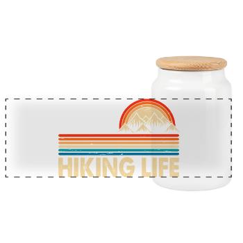 Hiking Hiker Mountaineer Gift - Panoramic Cookie Jar with Wooden Lid - white - Front