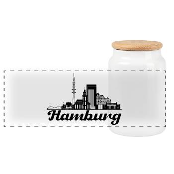 Hamburg Skyline Silhouette - Panorama Keksdose mit Holzdeckel - Weiß - Vorne