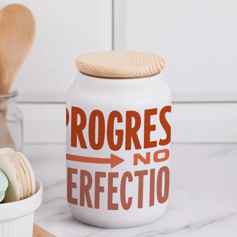 Le progrès, pas la perfection Le progrès compte Boîte à biscuits avec couvercle en bois
