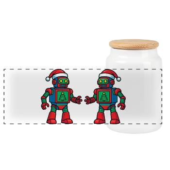 Santa Roboter  - Panorama Keksdose mit Holzdeckel - Weiß - Vorne